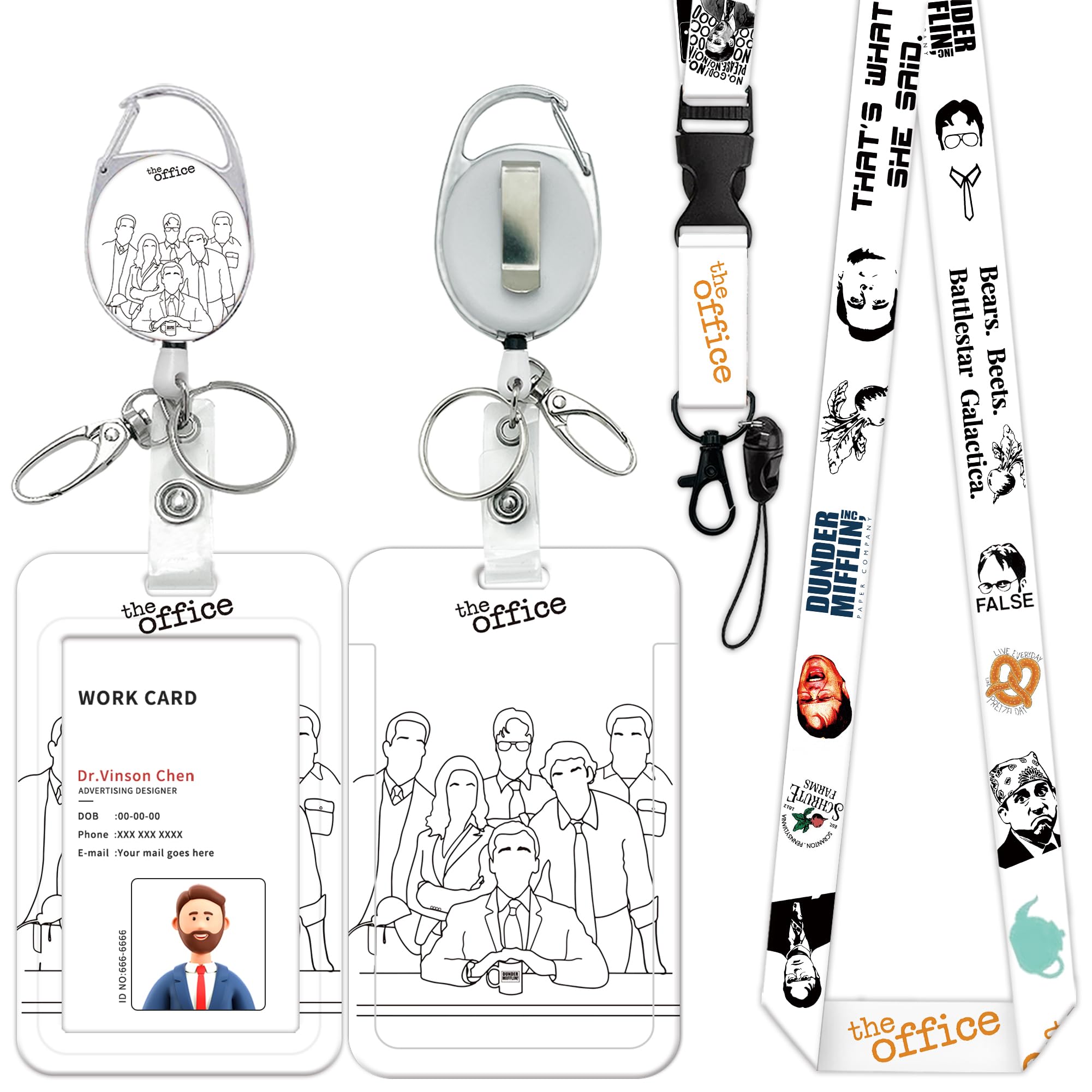 Photo 1 of ID Badge Holder with Lanyard and Retractable Badge Reel Clip, Vertical ID Card Protector with Breakaway Lanyard, Funny The Office Gifts for Coworkers, Students, Friends (Style - G)