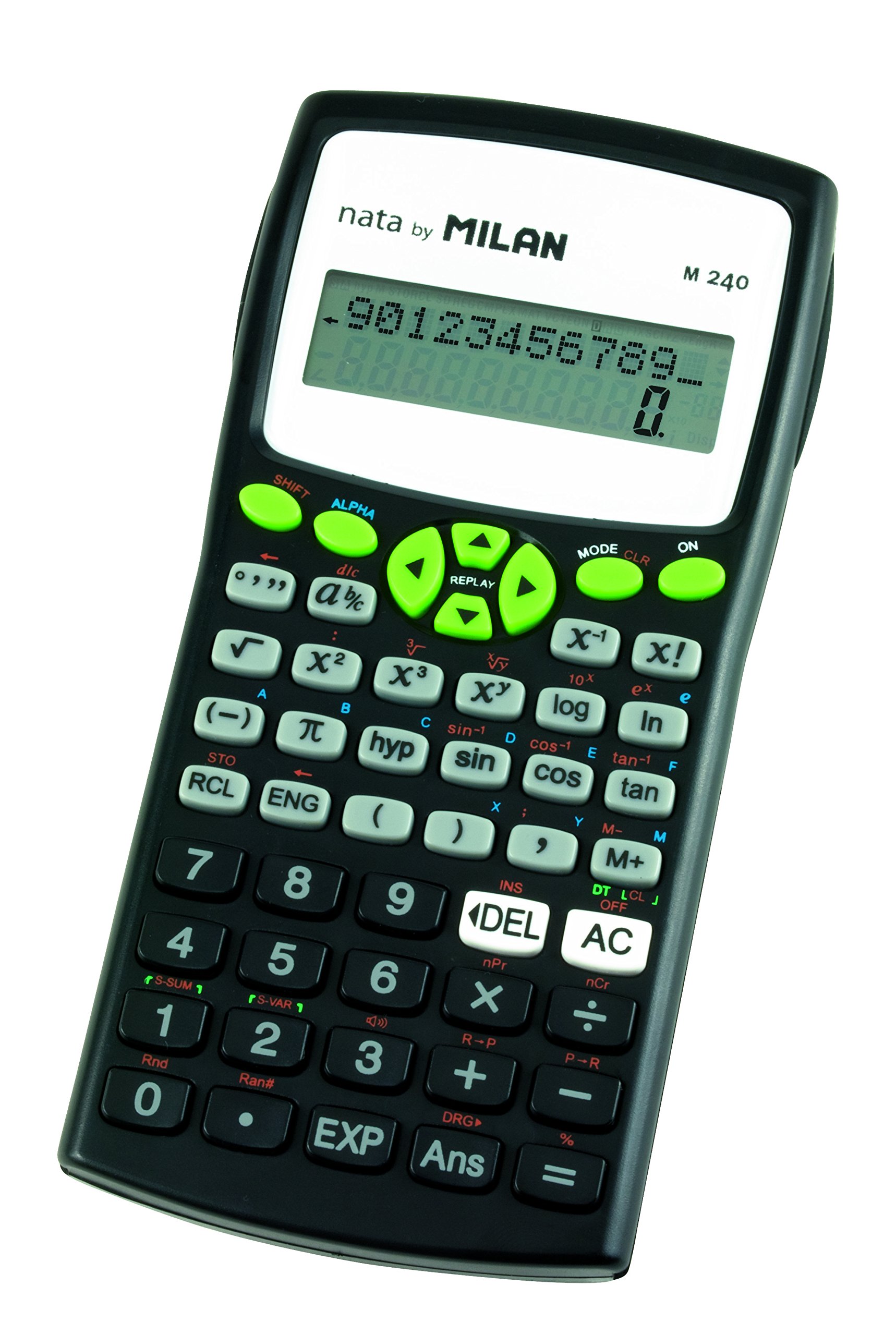 Milan 159110GRBL - Scientific calculator, 240 functions, black color with green cover