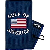 Wolf Golf Towels Gulf of America Golf Towel | Embroidered Microfiber Funny Golf Accessories | Navy Gulf of America Towel