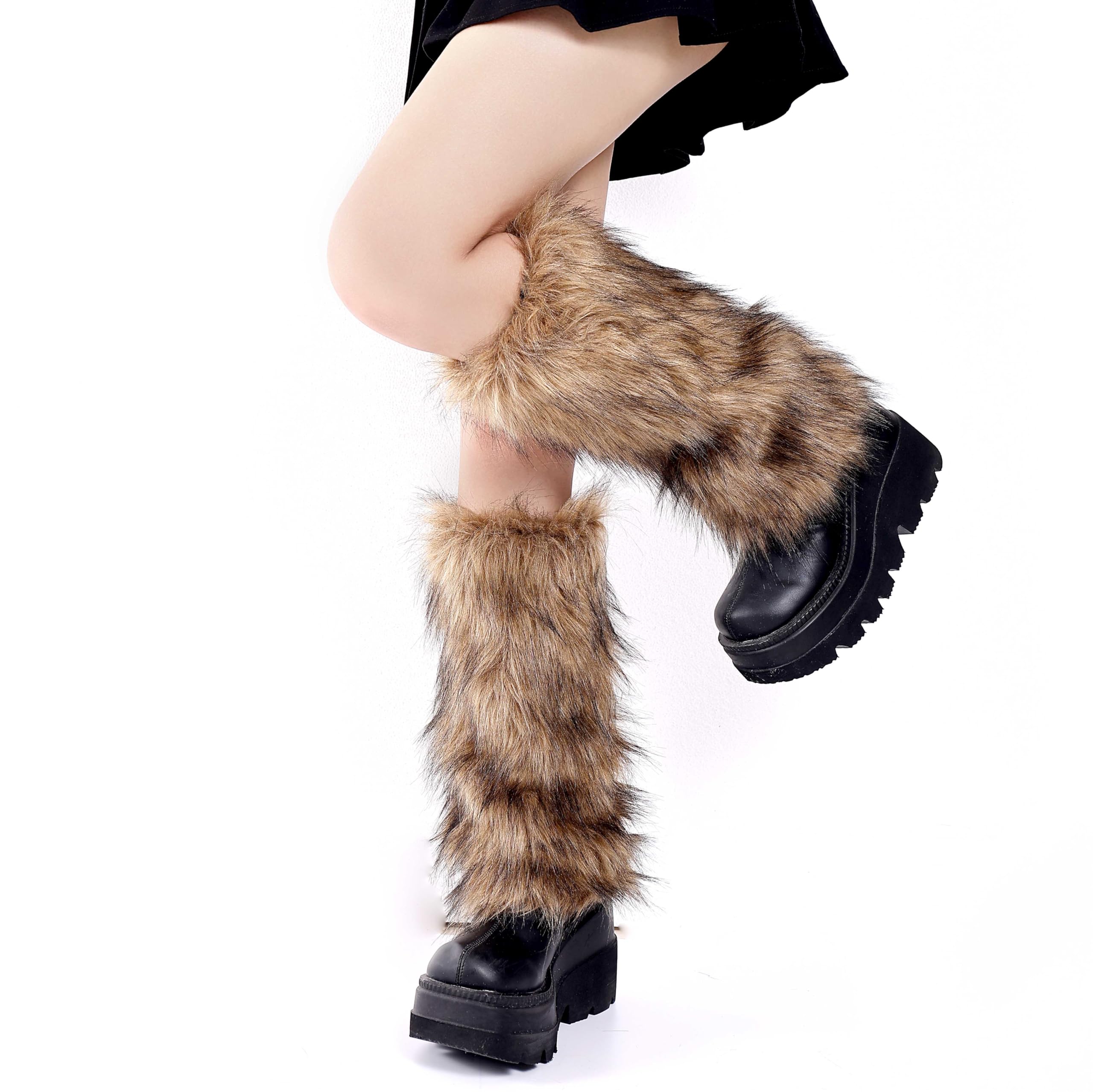 Photo 1 of OSPNIEEK Fur Leg Warmers, Furry Leg Warmers for Womens, Faux Fluffy Leg Warmer, Soft Fuzzy Leg Warmer Boot Cuffs Covers for Winter Warm, Christmas, Halloween, Cosplay Party (Brown)