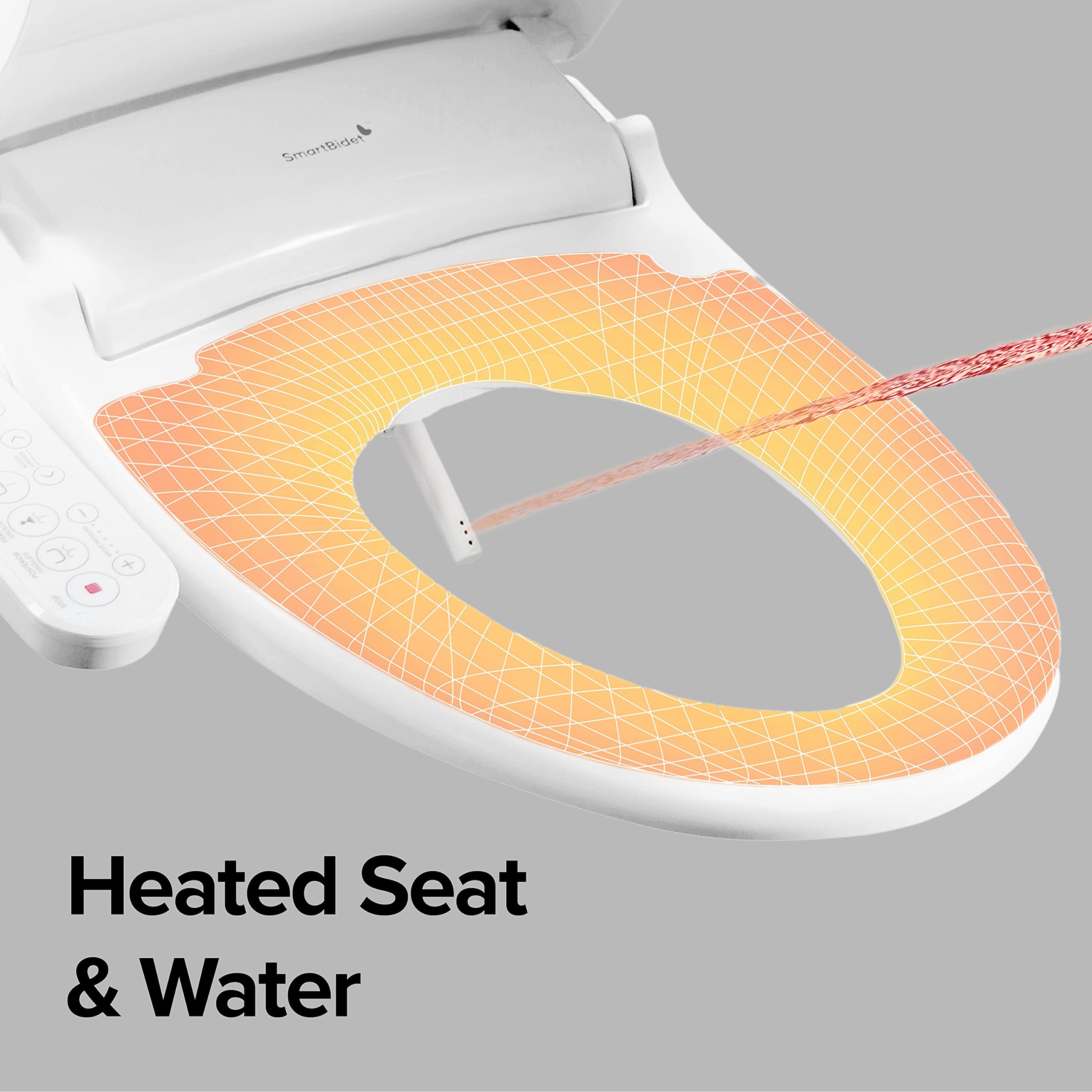 SmartBidet SB-100C Electric Bidet Seat for Elongated Toilets with Control Panel, Massage Wash, Child Wash, Heated Water and Seat