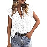 PRETTYGARDEN Womens Summer Tops 2026 Dressy Casual Ruffle Cap Sleeve Button V Neck Embroidered Eyelet Blouses Shirts