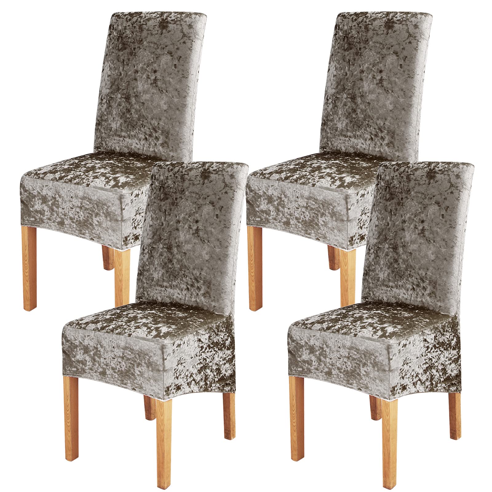 Crushed Velvet Large Size Dining Chair Covers Set of 4,Dining Room Chair Slipcovers,Stretch Elastic Removable Washable High Back Chair Covers for Dining Room,Hotel,Kitchen,Home(Light Gold,Pack of 4)