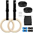ZILLEEN Wooden Gymnastics Rings Olympic Rings with Adjustable Straps for Pull Up Bar Exercise Men Gym Kids