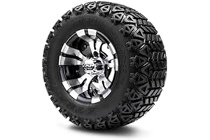 GOLF CART KING MODZ Vampire Machined Black 10" Golf Cart Wheels and Arisun X-Trail (20x10-10) All-Terrain Golf Cart Tires Combo - Set of 4