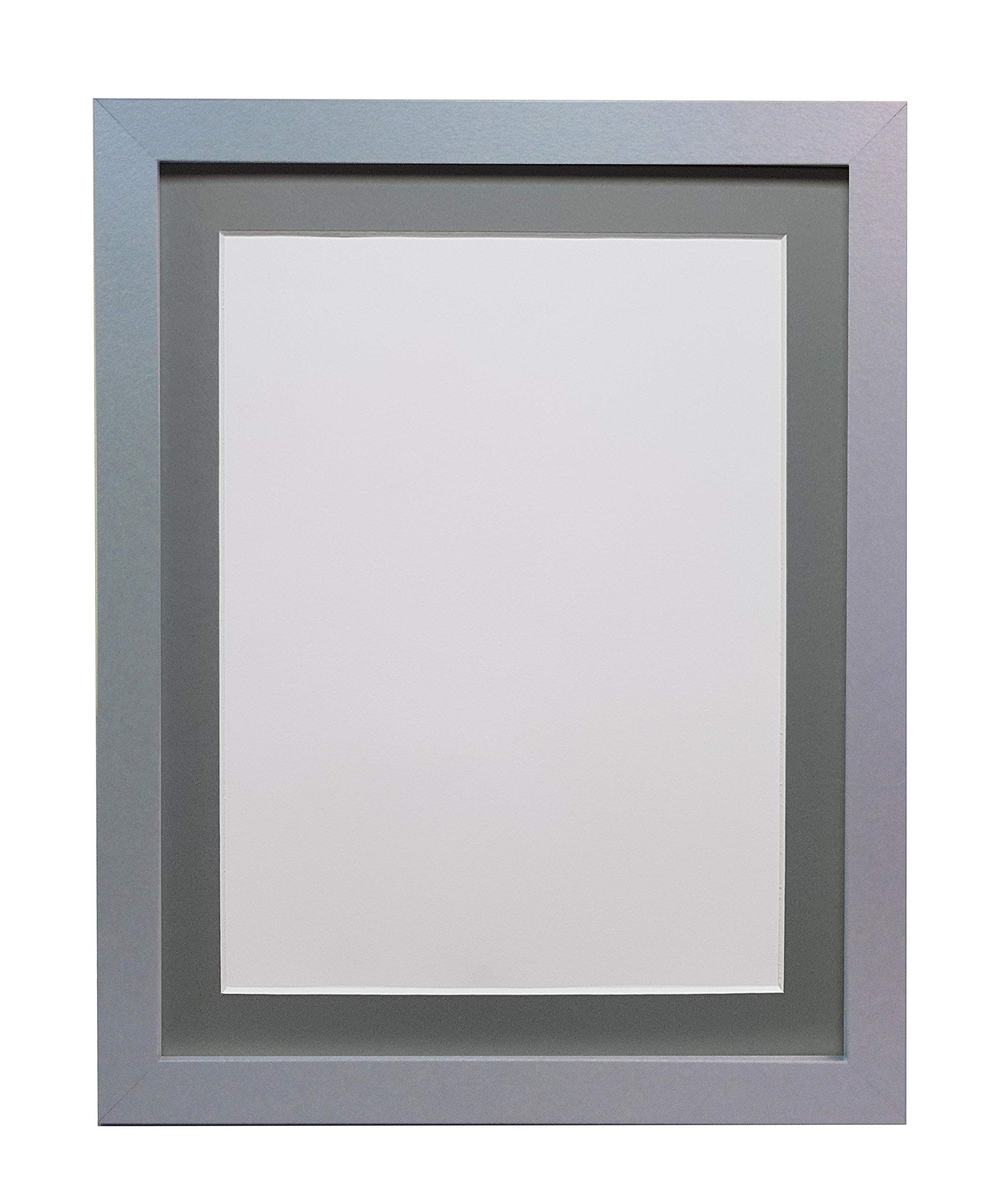 FRAMES BY POST 25mm wide H7 Rustic Oak Picture Photo Frame with Dark Grey Mount 12"x10" for Pic Size 10"x8"