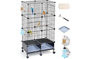 VISCOO Upgraded Encrypted 46-Inch Bird Cage, with Wooden Perches, Metal Parakeet Cage with Slide-Out Tray, Water Bottle&Feeder, Bird Cages for Parrot,Parakeets,Cockatiel,Lovebird,Small Mid-Sized Birds