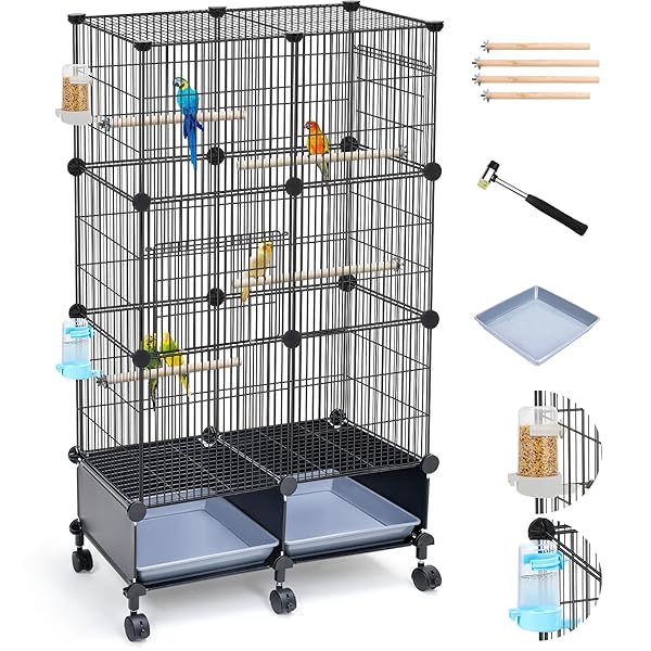VISCOO UPGRADED ENCRYPTED 46-INCH BIRD CAGE, WITH WOODEN PERCHES, METAL PARAKEET CAGE WITH SLIDE-OUT TRAY, WATER BOTTLE&FEEDER, BIRD CAGES FOR PARROT,PARAKEETS,COCKATIEL,LOVEBIRD,SMALL MID-SIZED BIRDS
