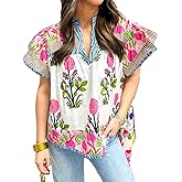 Women Floral Ruffle Short Sleeve Tops Flare Shoulder Boho Babydoll T Shirts Casual Flutter Sleeves Summer Blouse