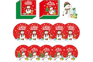 PERFQU 150 Pcs Merry Christmas Plates and Napkins Set - Xmas Paper Plates and Napkins, Snowman Dinner Dessert Plate Napkin Tableware Kit for Winter Christmas Party Supplies Table Decorations, Serve 50