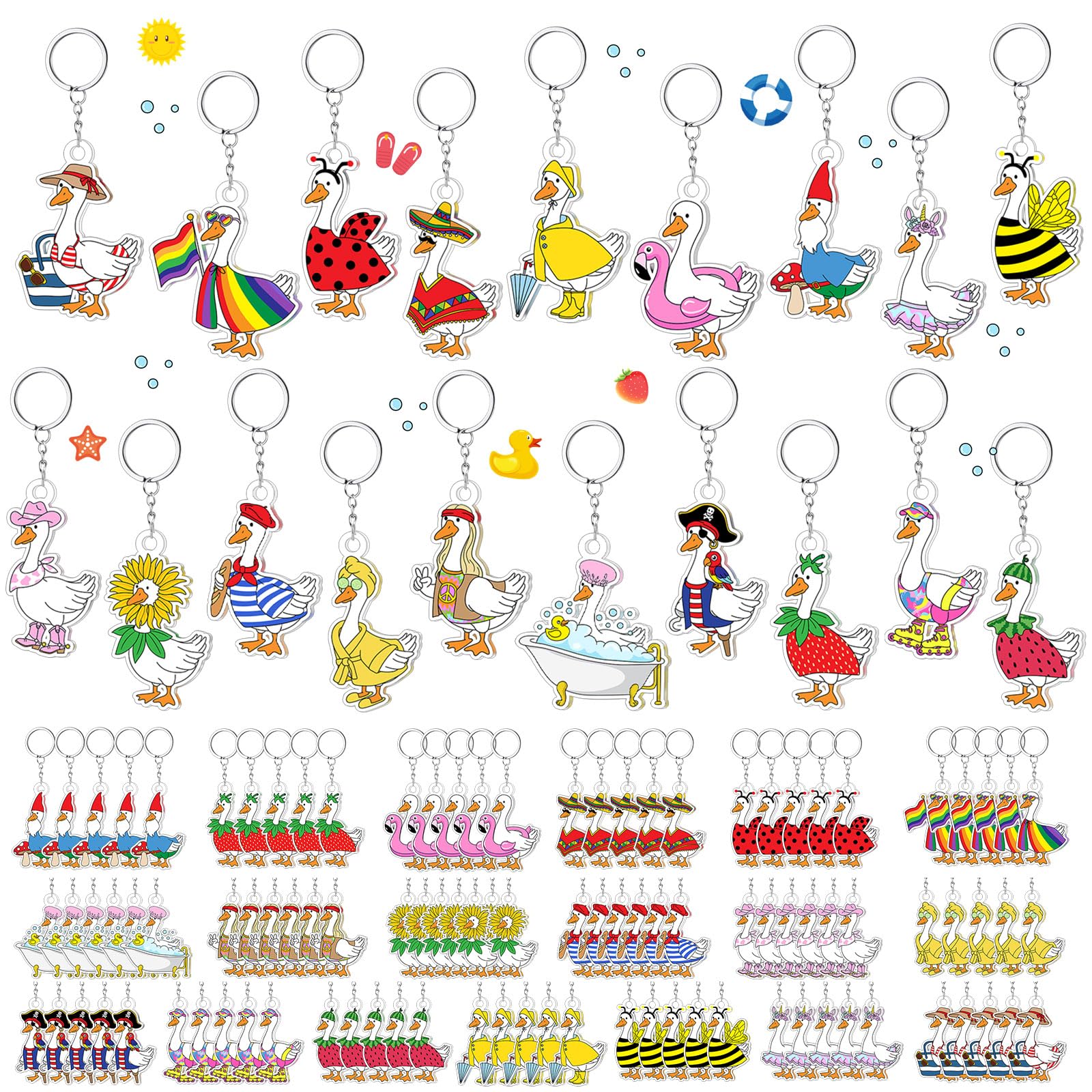 Photo 1 of 100 Pcs Silly Goose Keychains Bulk, Cute Funny Acrylic Silly Goose Duck Keychains, Valentine's Day Gifts for Animal Lovers, Tropical Carnival Birthday Party, Classroom Rewards, Goodie Bag Fillers
