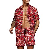 COOFANDY Men's Hawaiian 2 Piece Outfits Summer Beach Matching Set Flower Shirt and Shorts Tropical Vacation Set