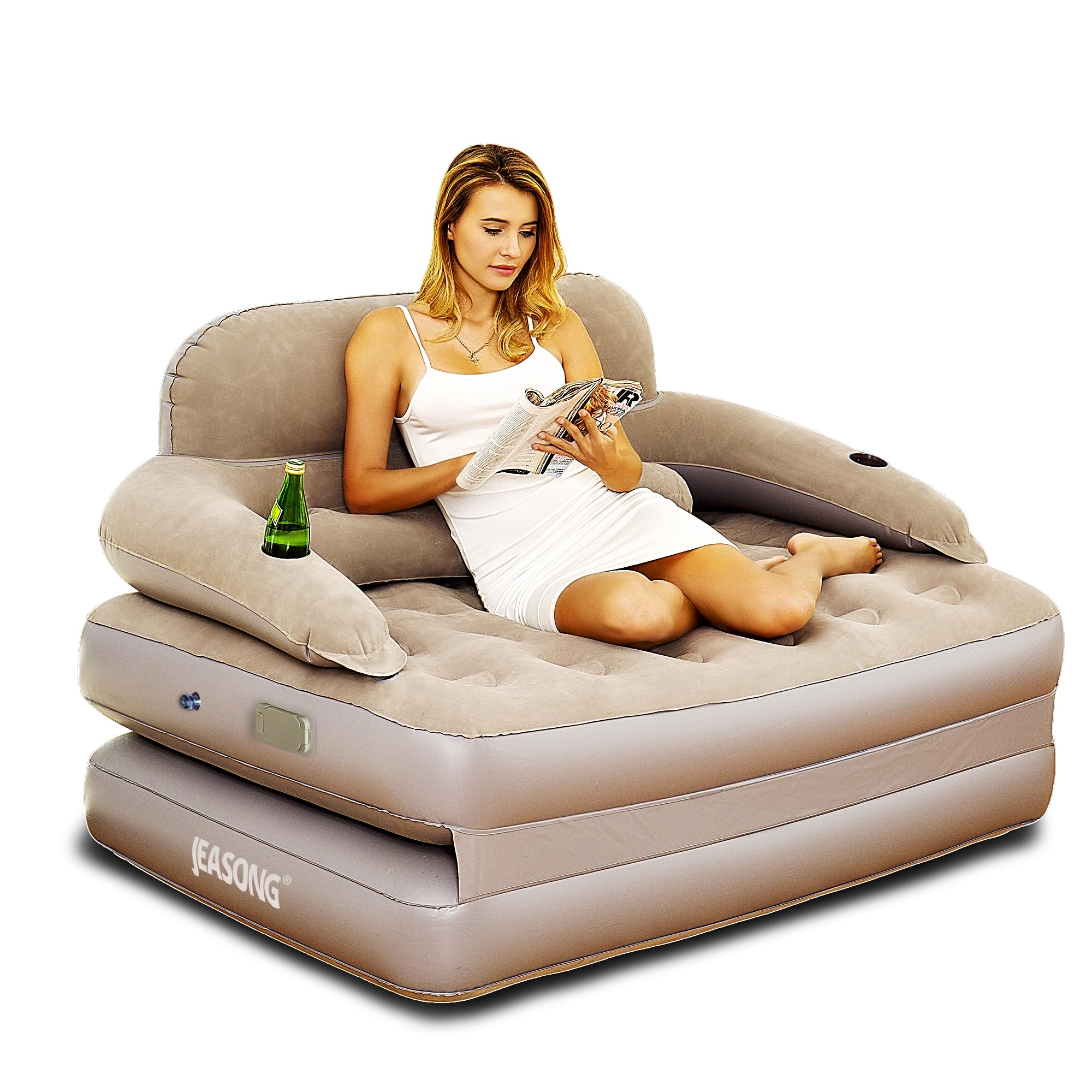 Photo 1 of JEASONG Inflatable Chair Sofa with Built-in Rechargeable Pump, 2-in-1 Air Couch & Mattress Bed, One-Touch Inflation, Multifunctional for Home or Outdoor, Foldable, Easy Storage