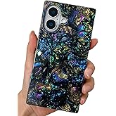 BANAILOA Compatible with iPhone 16 Case Rectangle for Women,Luxury Sparkle Colorful Shell Protective Soft Slim Girly Cover Designed for iPhone 16-6.1 inch (Black Shell)