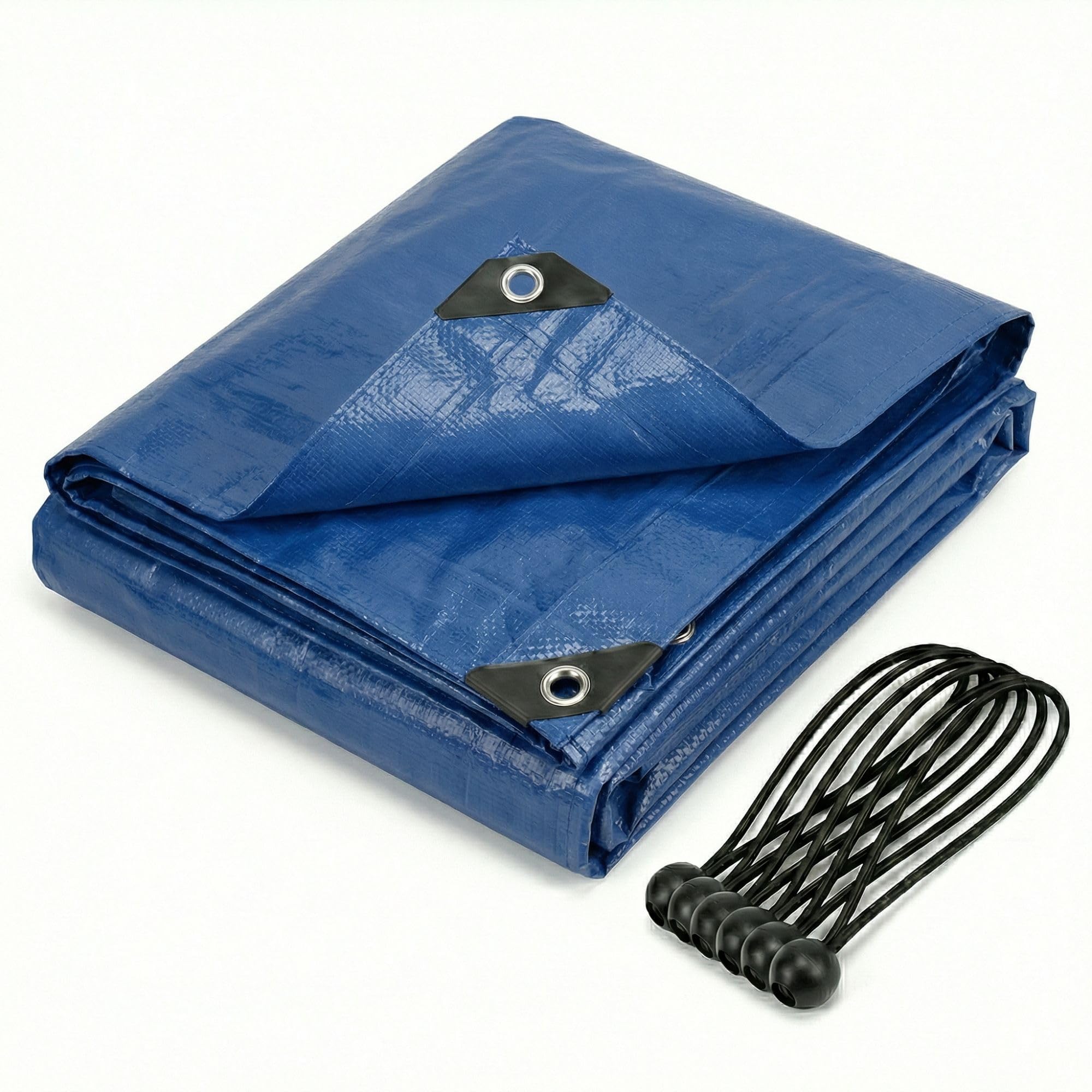 CoverUp! Tarpaulin 3 x 3 m Blue (200 g/m²) - Waterproof & UV-Stabilised, Tear-Resistant with Rubber Corners & Aluminium Eyelets, Includes 10 Tarpaulin Tensioners - for Garden, Camping, Wood, Car