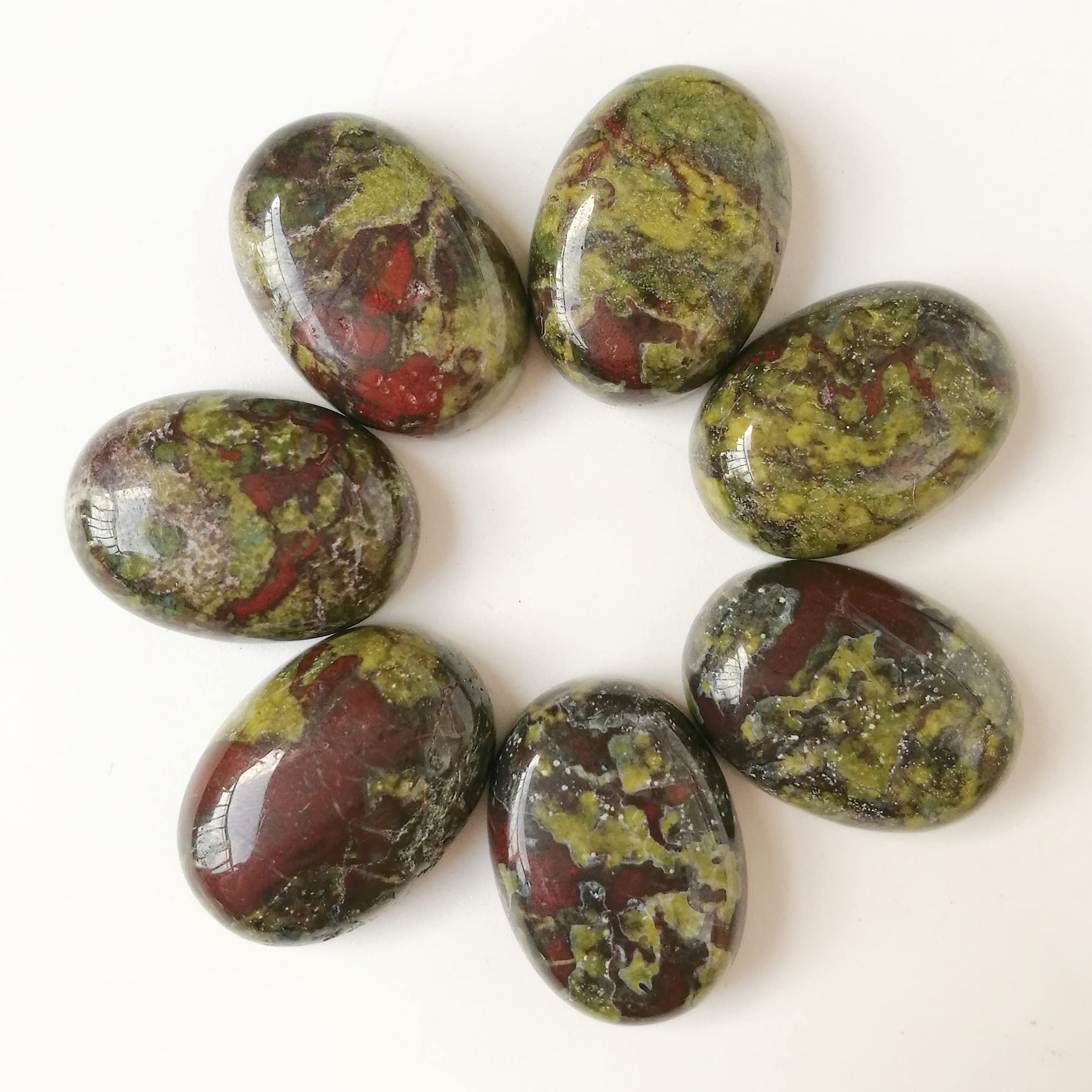 Manekieko 7 Pcs Natural Dragon Blood Jasper Oval Cabochons Flatback Crystal Stone Gemstones Beads for Jewelry Making DIY,18x13mm