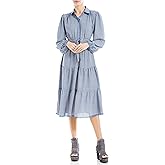 Max Studio Womens Long Sleeve Tiered Midi Shirt Dress