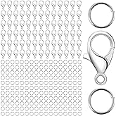 300 Pcs Small Lobster Claw Clasps Sets, Stainless Steel Lobster Clasp, Metal Jewelry Lobsters Closures Clasps, Removable Jump Rings for Making Jewelry Necklace Bracelet DIY Accessories, Silver