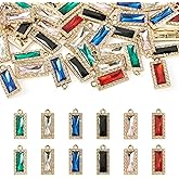 KISSITTY 36pcs Glass Rhinestone Rectangle Charms Alloy Faceted Crystal Dangles Pendants with Loops for Jewelry Making Necklace Bracelet Earrings DIY Crafts Women Valentine Supplies 6 Colors