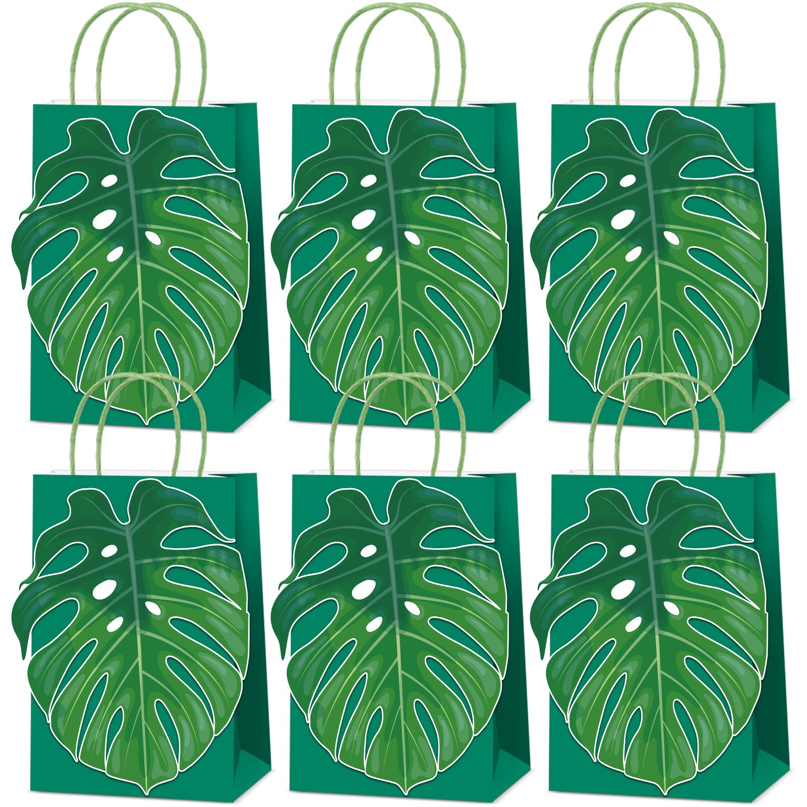 Photo 1 of 12PCS Hawaiian Gift Bags Luau Party Favor Gift Bags Bulk Hawaiian Tropical Goodie Bags with Handles Summer Palm Leaves Luau Goodie Treat Box for Aloha Festival Beach Birthdays Parties Supplies Decor