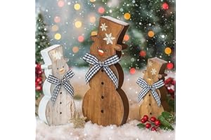 Chunful 3 Pcs Christmas Snowman Table Decoration Rustic Brown Winter Wooden Snowman Table Centerpiece Block Signs Figurine Farmhouse Tiered Tray Decor for Xmas Indoor Home Fireplace Holiday Desktop