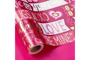 LeZakaa Valentine's LOVE Wrapping Paper Roll - Pink Metallic Foil with LOVE Lettering & Heart Reversible Design for Valentine's Day, Wedding for Women, Girlfriend, Wife, Lover - 17 inches x 32.8 Feet
