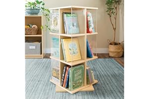 Guidecraft EdQ Kids Rotating Bookshelf: Natural Wood Revolving Bookcase - 360 Degree Spinning Book Shelf Tower with Acrylic Montessori Storage for Classroom, Bedroom and Playroom | Toy Organizer