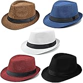 5 Pack Bulk Cuban Fedora Sun Hats Men with Adjustable Strap, Short Brim 1920s Unisex Party Costume Hats Women.