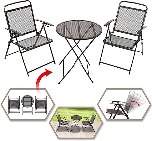 Bistro Patio Set 3pc Folding Table Chair Outdoor Furniture Wrought Iron Cafe Set Home Garden Patio Garden Furniture Sets Gastrope Com Br