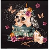 WRAPAHOLIC 50Pcs Gothic Halloween Cocktail Napkins - 3-Ply Vintage Floral Skull and Book Disposable Paper Napkins for Halloween, Birthday, Book Lover, Party - 5 x 5 In