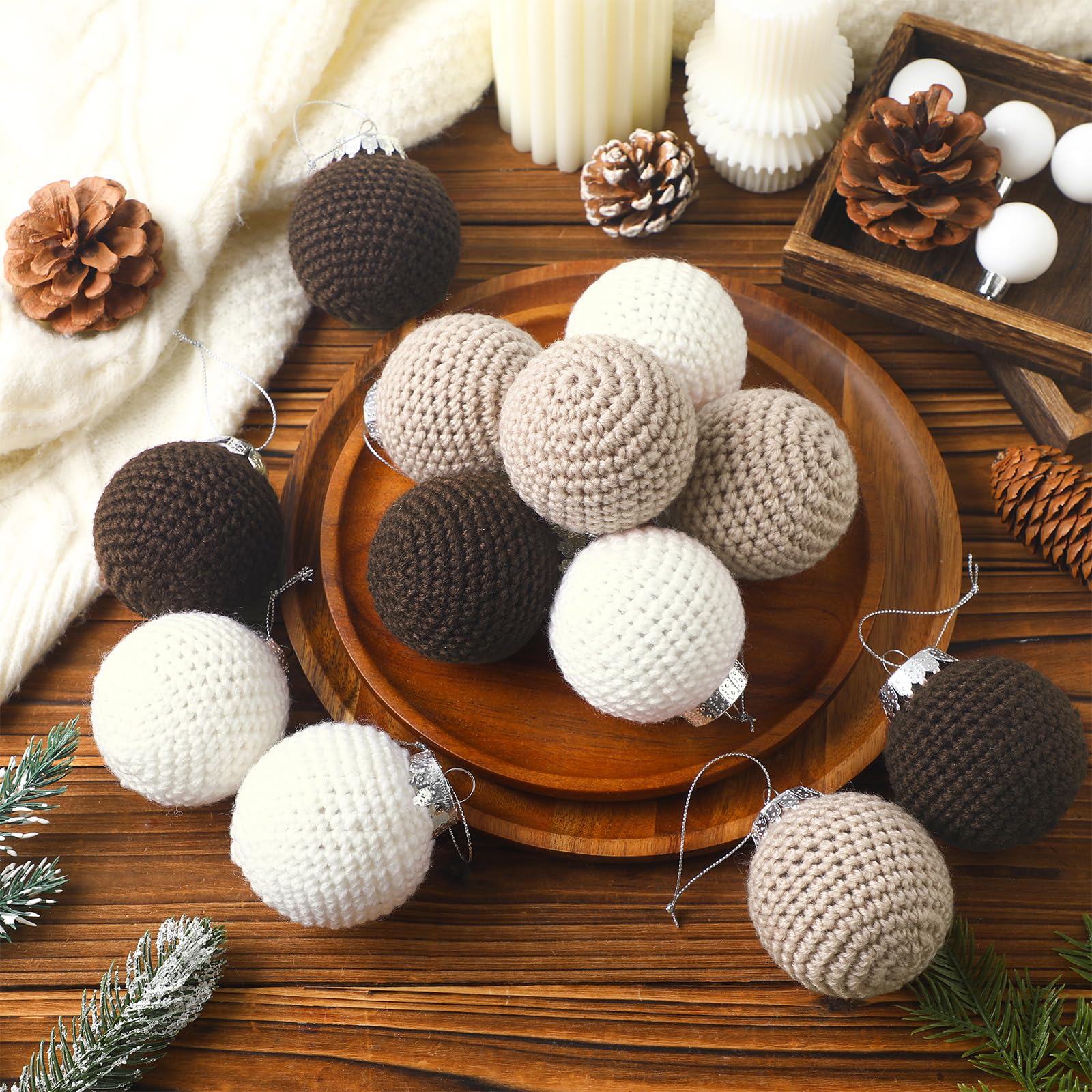 Photo 1 of ***Factory seal***

Beeveer 12 Pcs 2.36 Inch Neutral Rustic Crochet Christmas Ball Ornaments Boho Farmhouse Handmade Crochet Christmas Ornaments for Xmas Tree Wreath Garland Holiday Decor(Red Brown, White, Dark Brown)