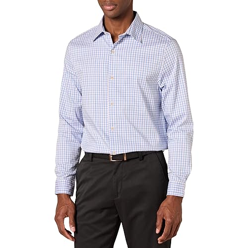 Amazon Essentials Men's Regular Fit Long Sleeve Wrinkle Resistant Stretch Dress Shirt, Blue White Grid Check, XX-Large