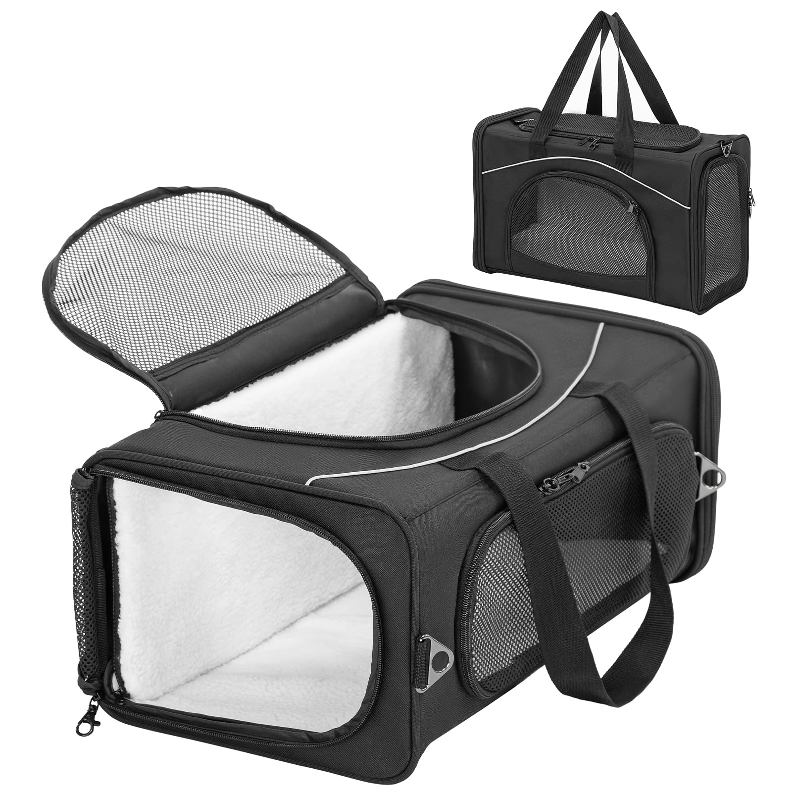 Petsfit Cat Carrier Airline Approved ，Large Cat Carrier,Foldable Cat Carriers Medium Two-Way Placement on Plane for Cats and Small Dogs, Black