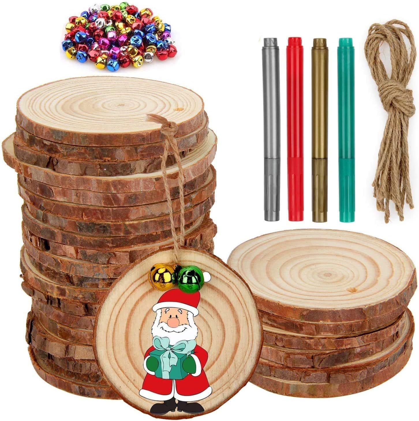 Colovis Unfinished Wood Slices, 25Pcs 2.4-2.8 Inches Natural Wooden Ornaments Wood Rounds Crafts for Kids DIY Arts Christmas Tree Ornament Gift Party Festival Home Decorations (25)