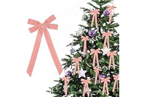 BEIUEN Pink Velvet Christmas Bows – 24pcs Large Pastel Velvet Ribbon Ornaments with Gold Twist Ties, Cute Bows for Christmas 