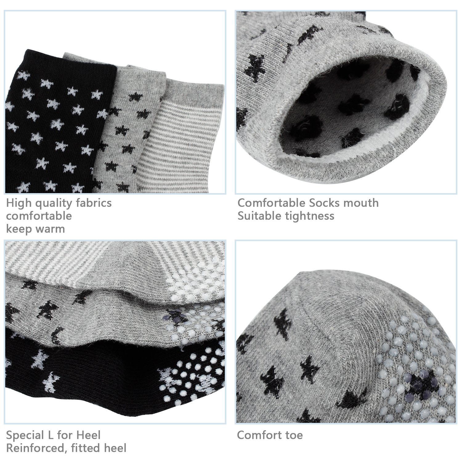 6 pair Non Skid Anti Slip Slipper Cotton Crew Socks With Grips For Baby Toddler Boys, Future Founder (Black-grey-white)