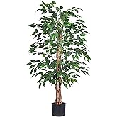 HAIHONG Artificial Ficus Tree 4FT Faux Silk Plants with Sturdy Plastic Nursery Pot,Fake Ficus Trees for Home Office Farmhouse Indoor Outdoor Decor Perfect Housewarming Gift (4FT-1Pack)