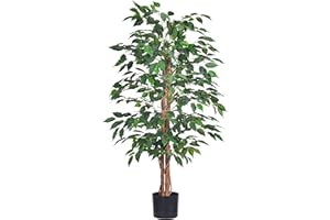HAIHONG Artificial Ficus Tree 4FT Faux Silk Plants with Sturdy Plastic Nursery Pot,Fake Ficus Trees for Home Office Farmhouse Indoor Outdoor Decor Perfect Housewarming Gift (4FT-1Pack)