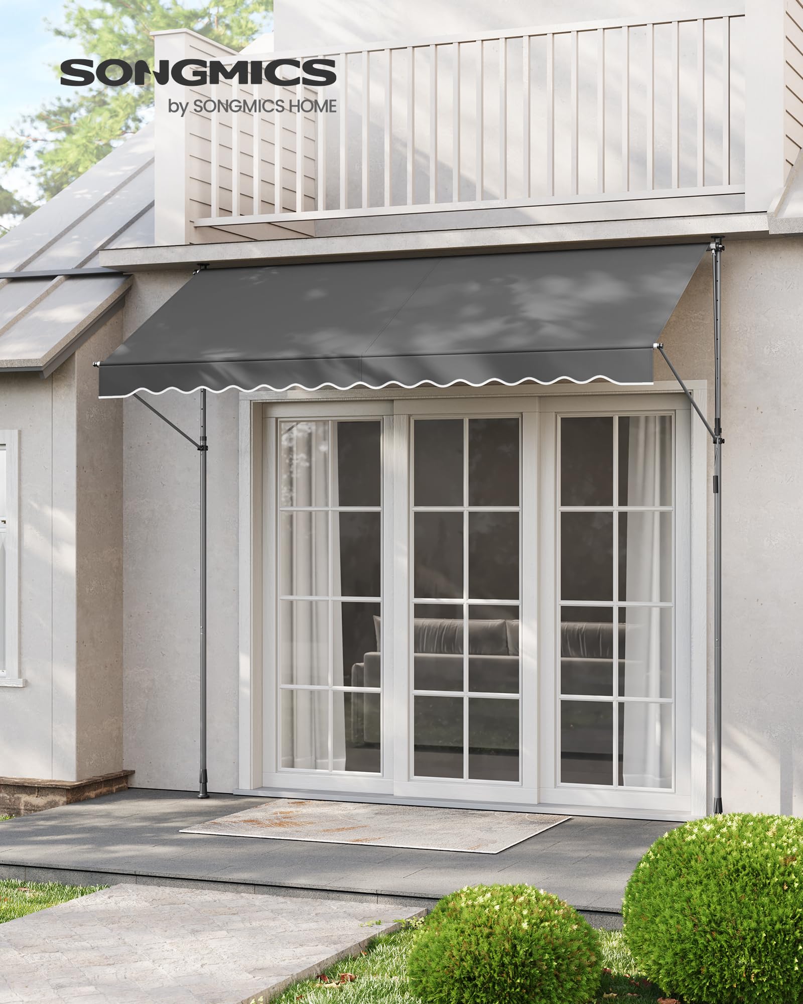 SONGMICS Klemmmarkise, Balkonmarkise, höhenverstellbar, mit Handkurbel, Sonnenschutz, für Balkon, Terrasse, Garten, 300 x 120 cm, anthrazit GSA302G02 2
