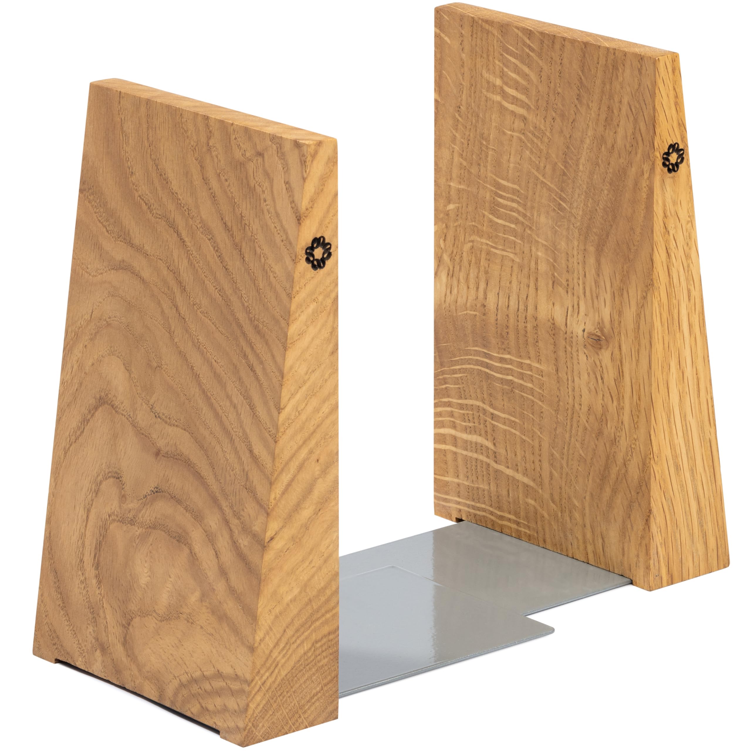 TILISMA Handmade Oak Tree Bookends with Metal Base - Sturdy Book Holders for Heavy Books - Modern Decorative Accessories