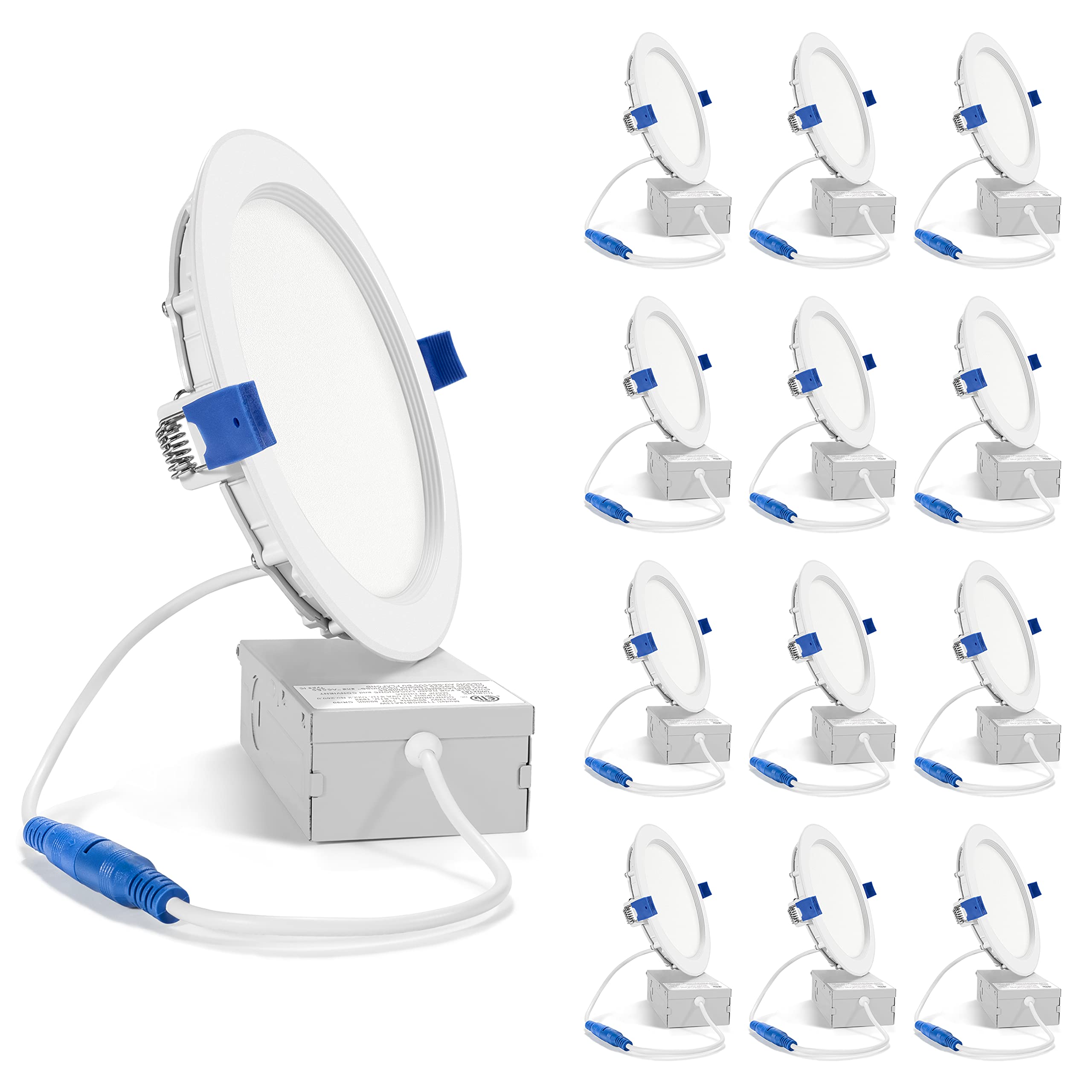 Photo 1 of ***MISSING ONE*** SAATLY 12 Pack 6 Inch Ultra-Thin LED Recessed Ceiling Light with Junction Box, 3000K Warm White Dimmable, 13W 110W Eqv, 850lm High Brightness - ETL and Energy Star Certified