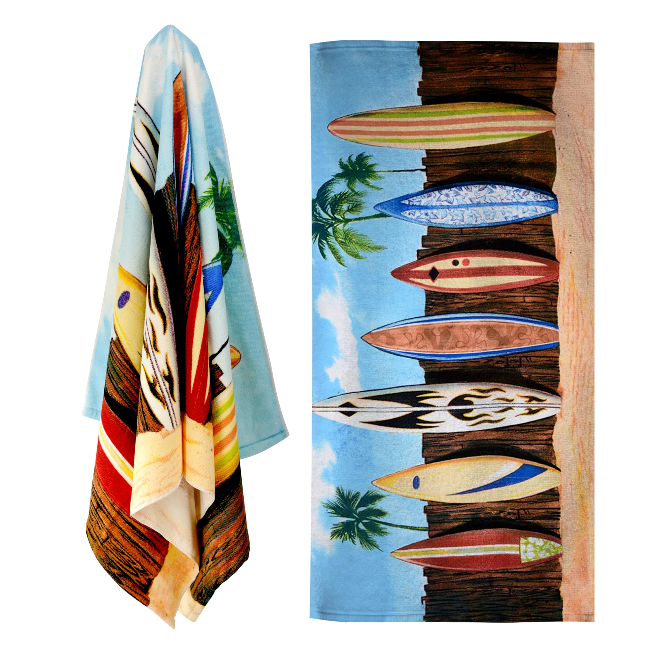 GEEZY Microfibre Beach Towel, Surfboard Design - Quick Drying, Lightweight, Sand-Free, Large & Durable, Summer Design - Beach Essentials for Travel, Holiday, Swimming, Sauna, Adults & Kids, 70x140cm
