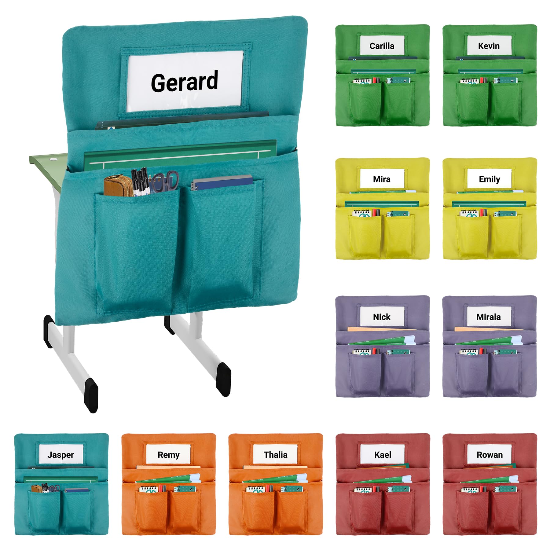 Photo 1 of Toriexon 12 Pack Chair Pockets for Classrooms, 20 x 17 Inch Seat Sacks for Classroom Chairs k-2 with Name Slots and Tags, Chair Pockets for Kindergarten, School, Home, Office (6 Bright Color)