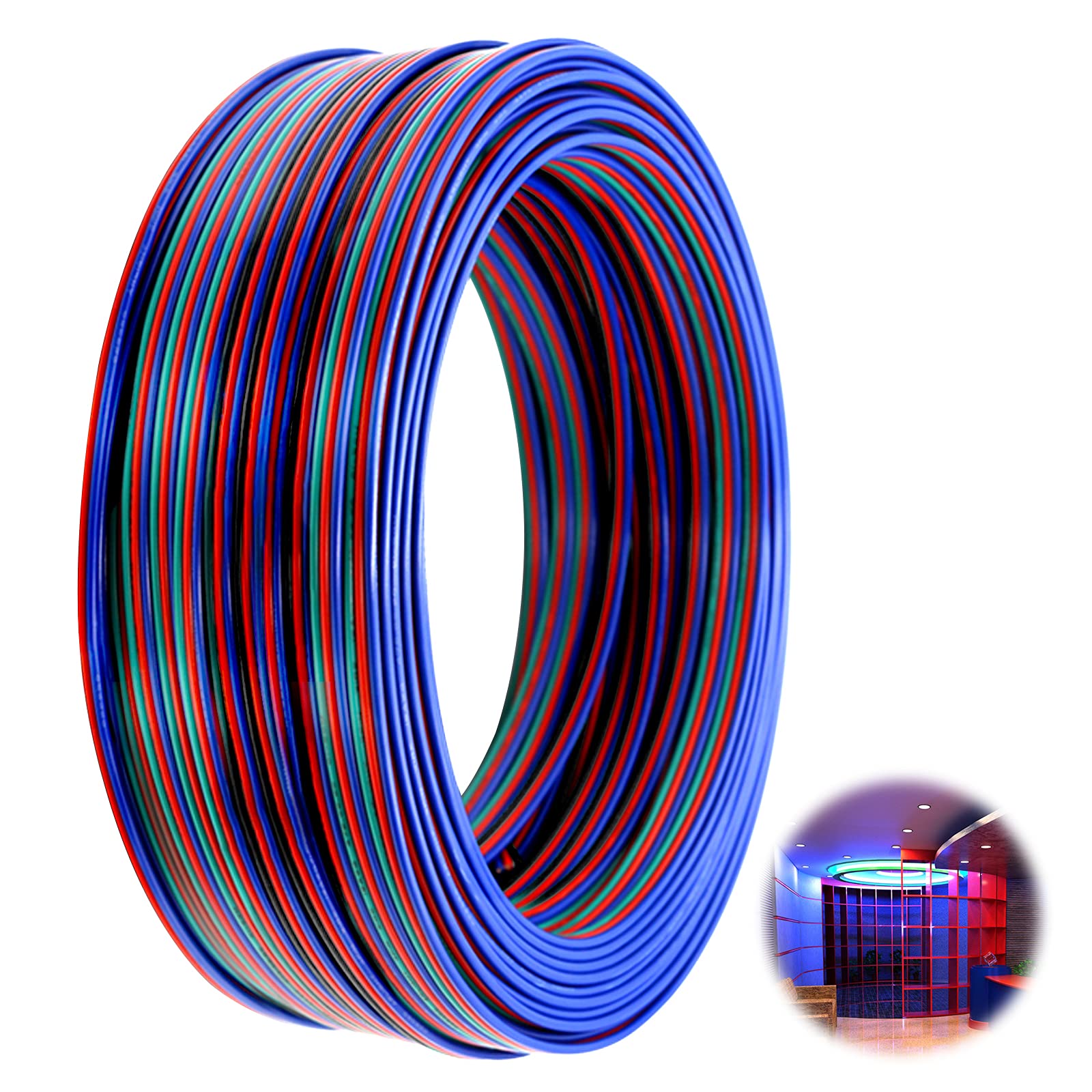 4 Pin LED Strip Extension Cable 10m 20AWG Electric Extension Cable LED Strip Extension Cord Waterproof Extension Wire Cable Connection Splitter for RGB SMD LED Strip