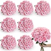 Lyrow 200 Pcs Artificial Roses Realistic Flowers Bulk Real Looking Fake Silk Rose Bouquets with Long Stem Flowers for Wedding Table Centerpieces Bridal Shower Party Home Garden Decor (Pink)