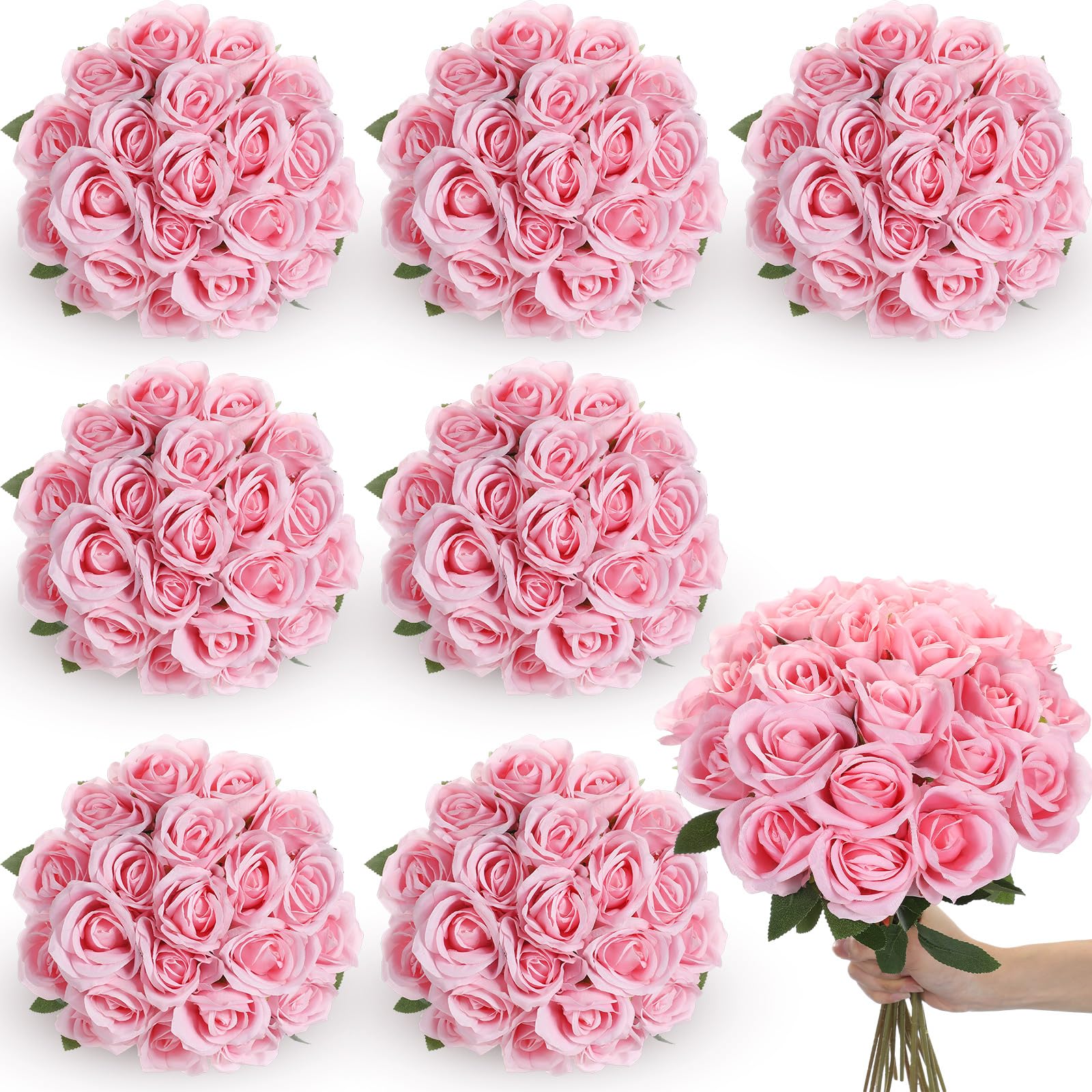 Photo 1 of Lyrow 200 Pcs Artificial Roses Realistic Flowers Bulk Real Looking Fake Silk Rose Bouquets with Long Stem Flowers for Wedding Table Centerpieces Bridal Shower Party Home Garden Decor (Pink)