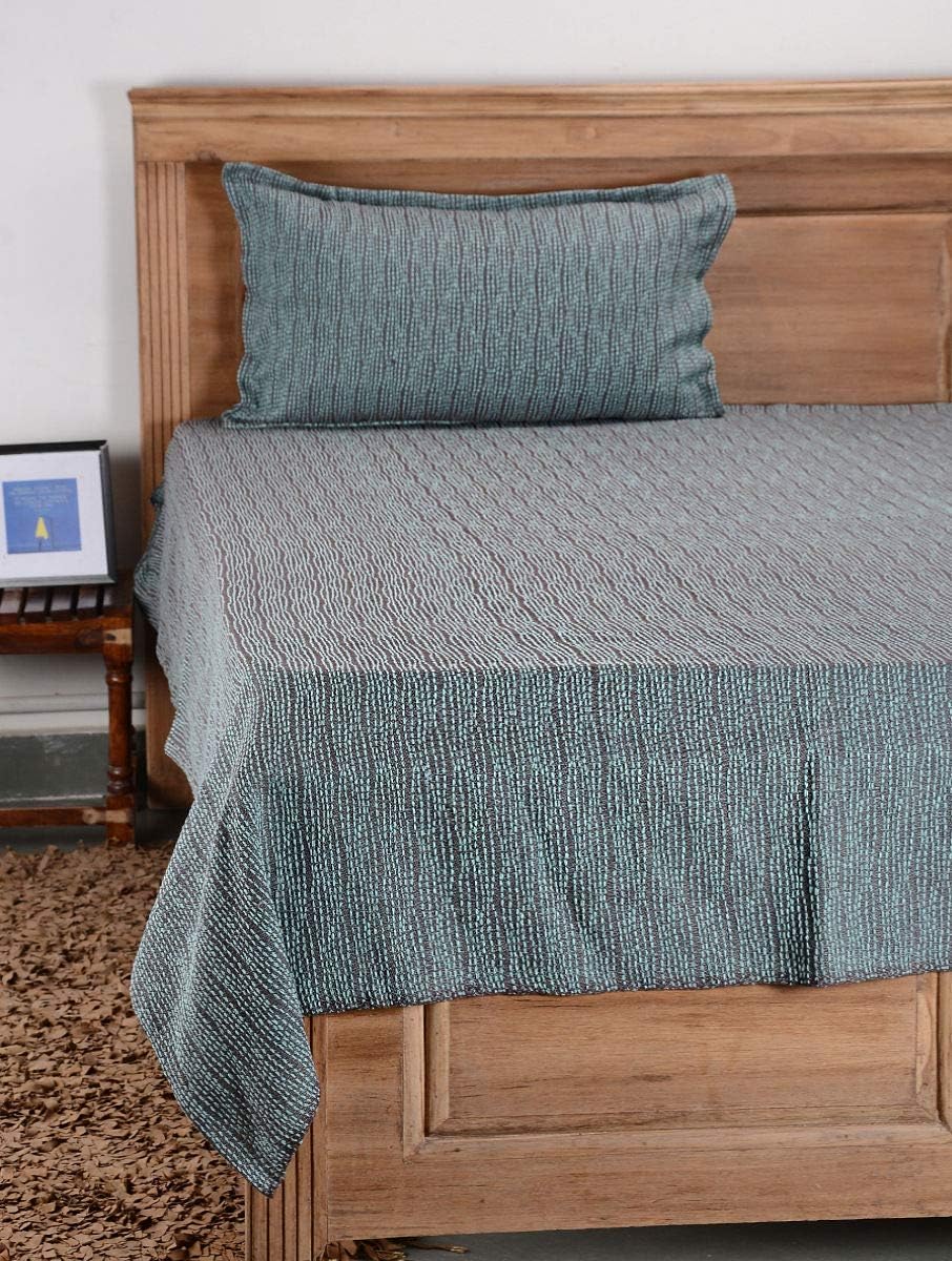 Dhrohar Elegant Design Luxury Cotton Single Bed Cover with 1 Pillow Cover - Brown & Turquoise- 60 X 90 inches