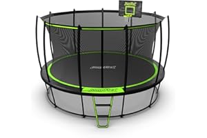 JumpFlex Hero Round Outdoor Backyard Trampoline with Net Safety Enclosure and Ladder - Heavy-Duty Jumping Trampoline Play Equipment for Family