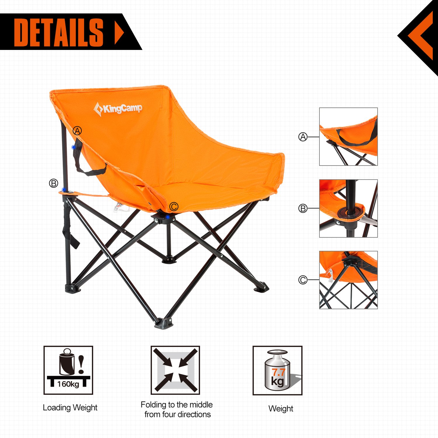KingCamp Comfortable Light Heavy Duty Steel Folding Chair