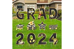 LNYSSQ 12PCS Graduation Decorations Waterproof Yard Signs Large Congrats Outdoor Congrats Grad Home Door Décor - So Proud of You - Class of 2024 Grad Party Supplies (Black & Gold)